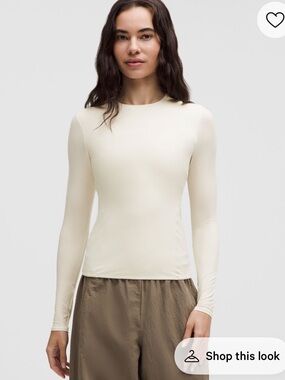 Lululemon Wundermost Ultra-Soft Nulu Crewneck Long Sleeve Top in Cream